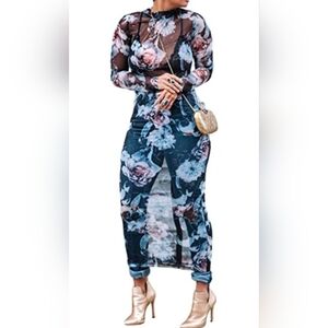 Floral Mesh Maxi Dress